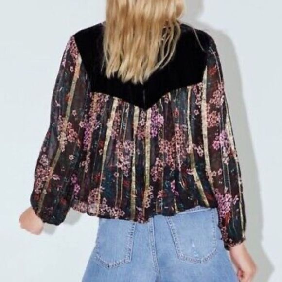 ZARA VELVET EMBROIDERED TIE UP BLOUSE - Picture 7 of 9